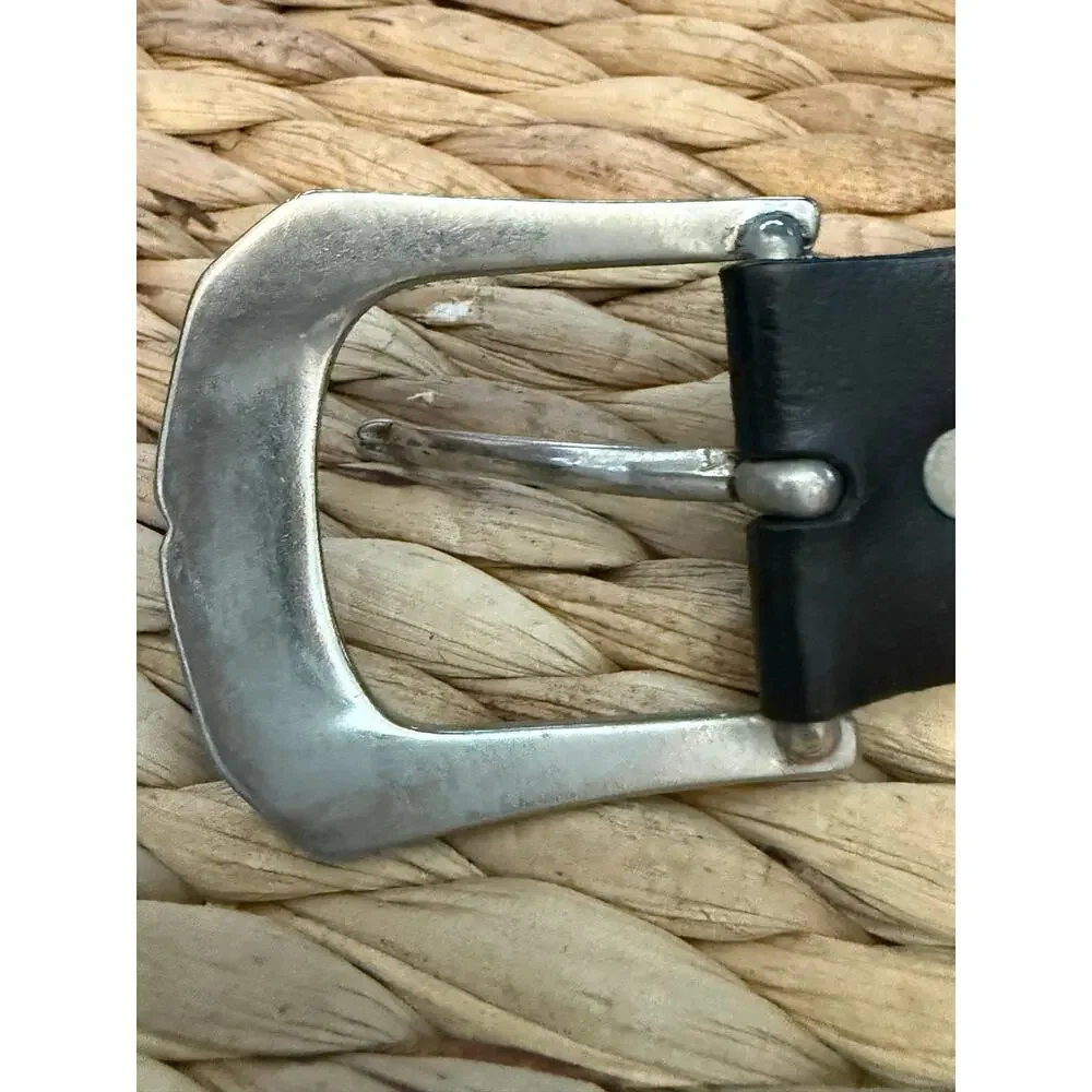 Dickies Genuine Leather Black Belt Matte Silver Buckle Size 38 (95 cm)